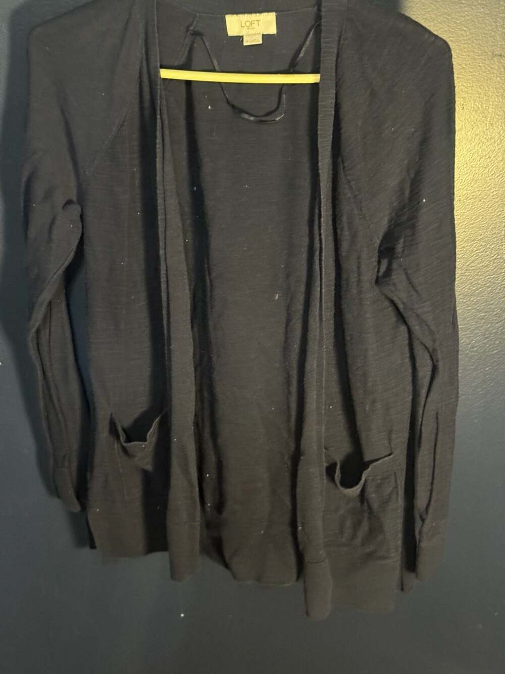 Loft Outlet Women's Navy Blue 100% Cotton Open Front Cardigan with Pockets